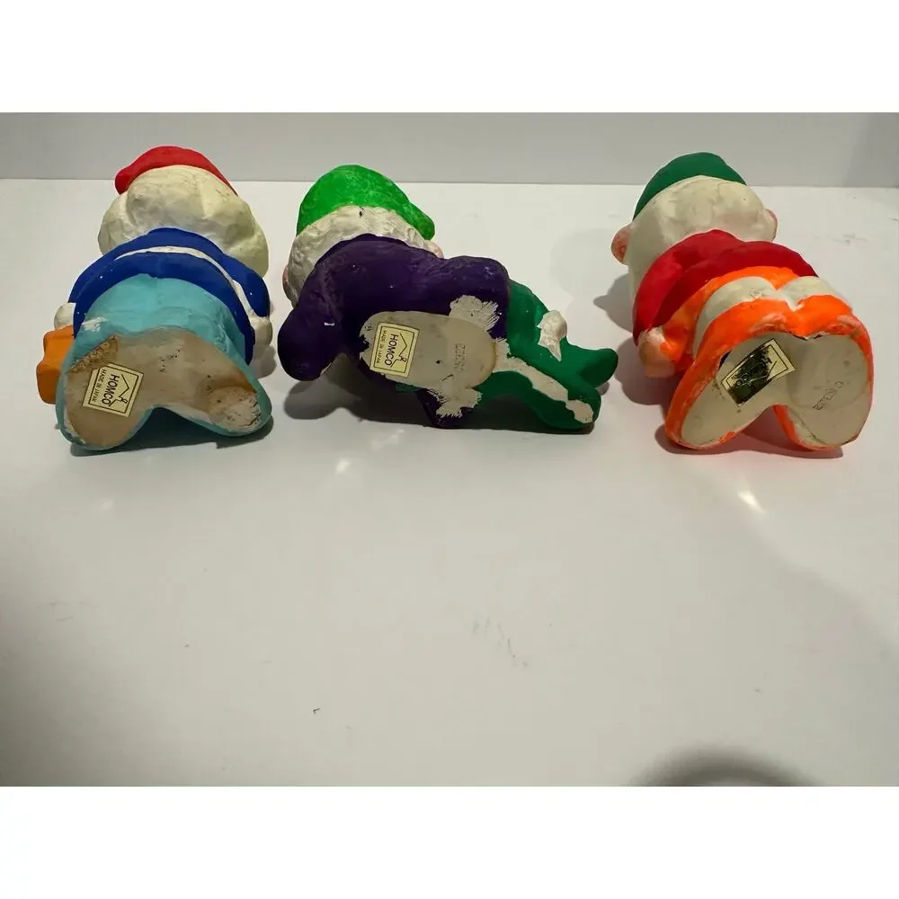 Vintage HOMCO Santa's helpers Elves set of 3 chalkware Christmas Holiday